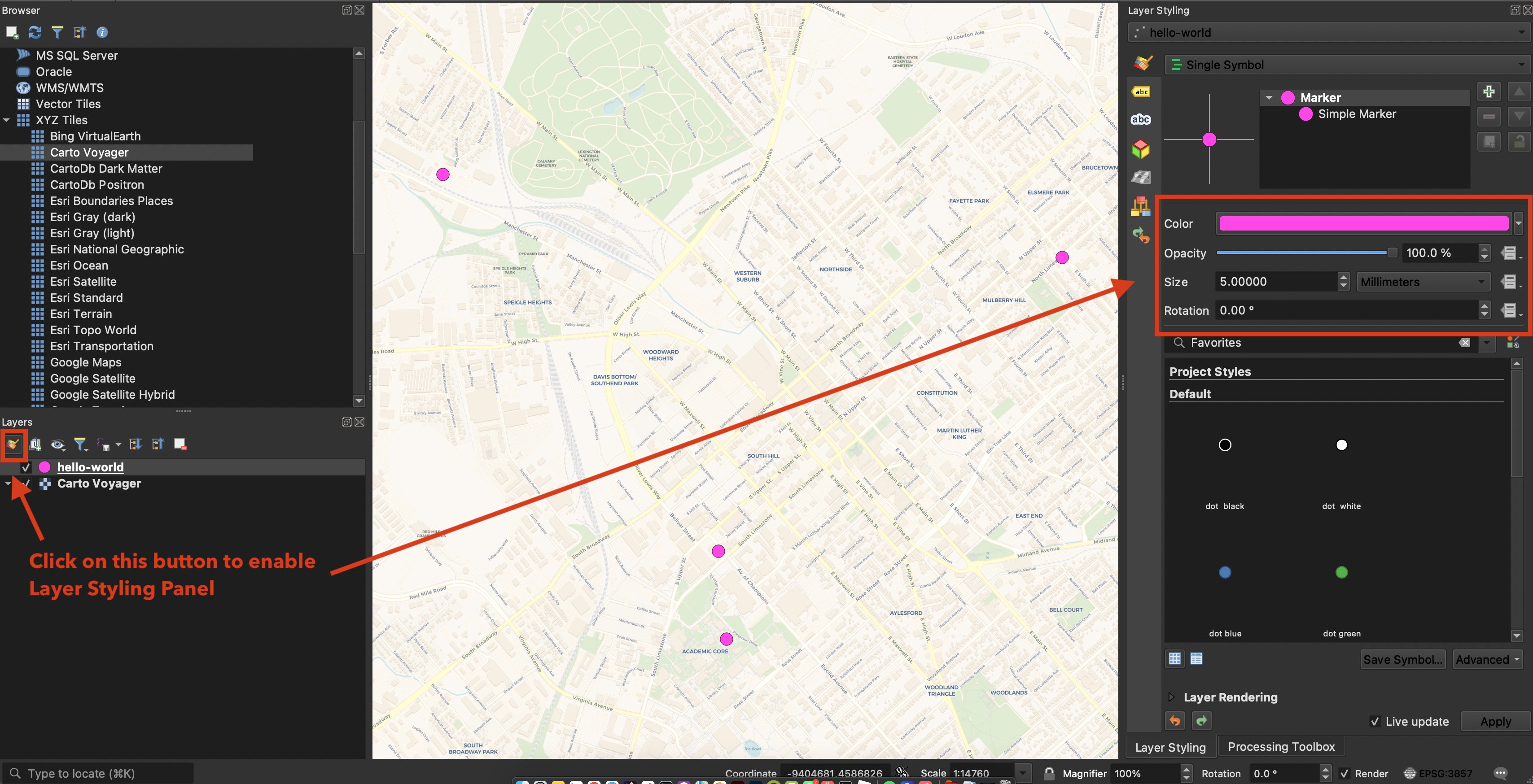 Viewing CSV point layer on the map