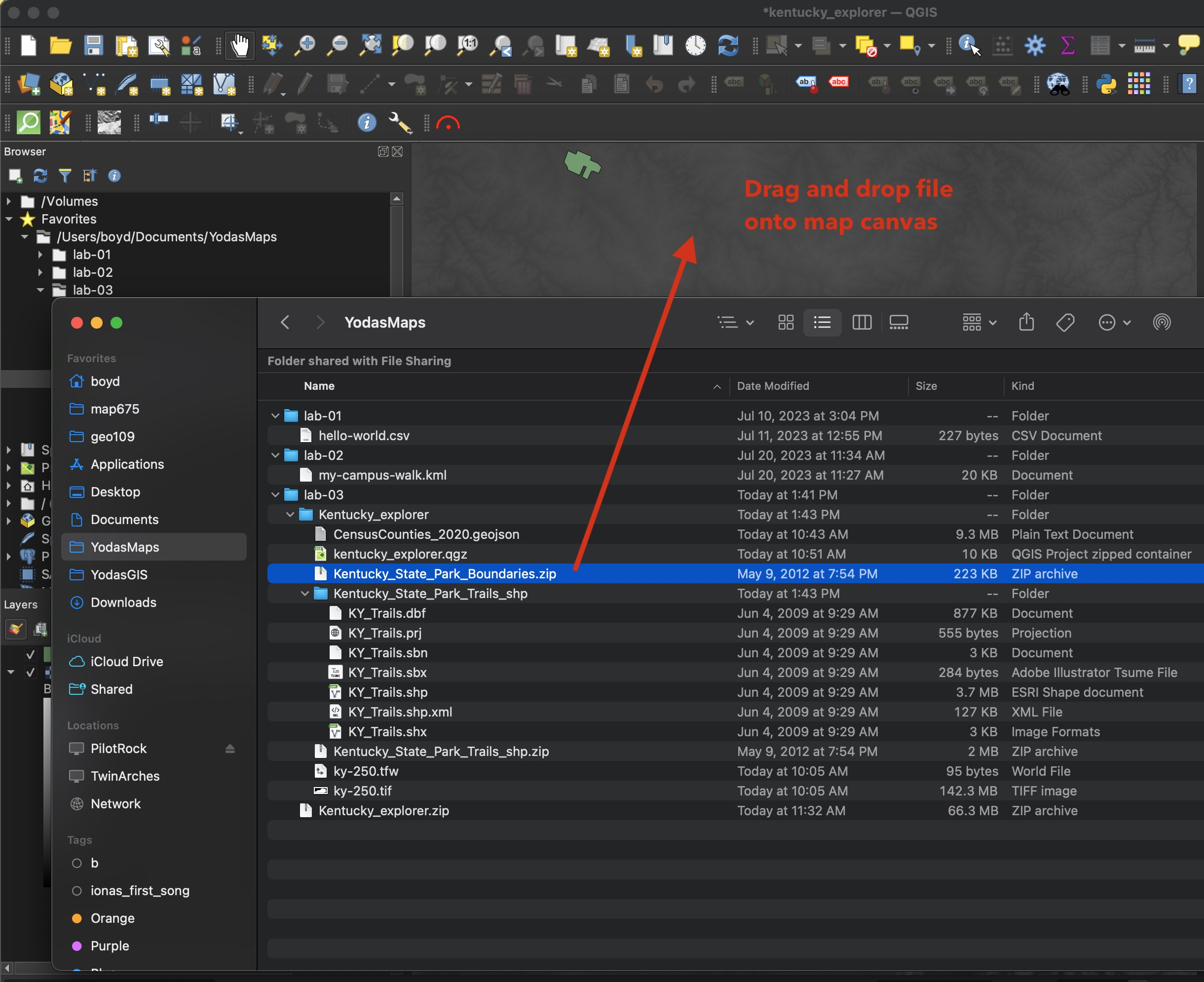 Drag and drop park boundaries layer to map canvas