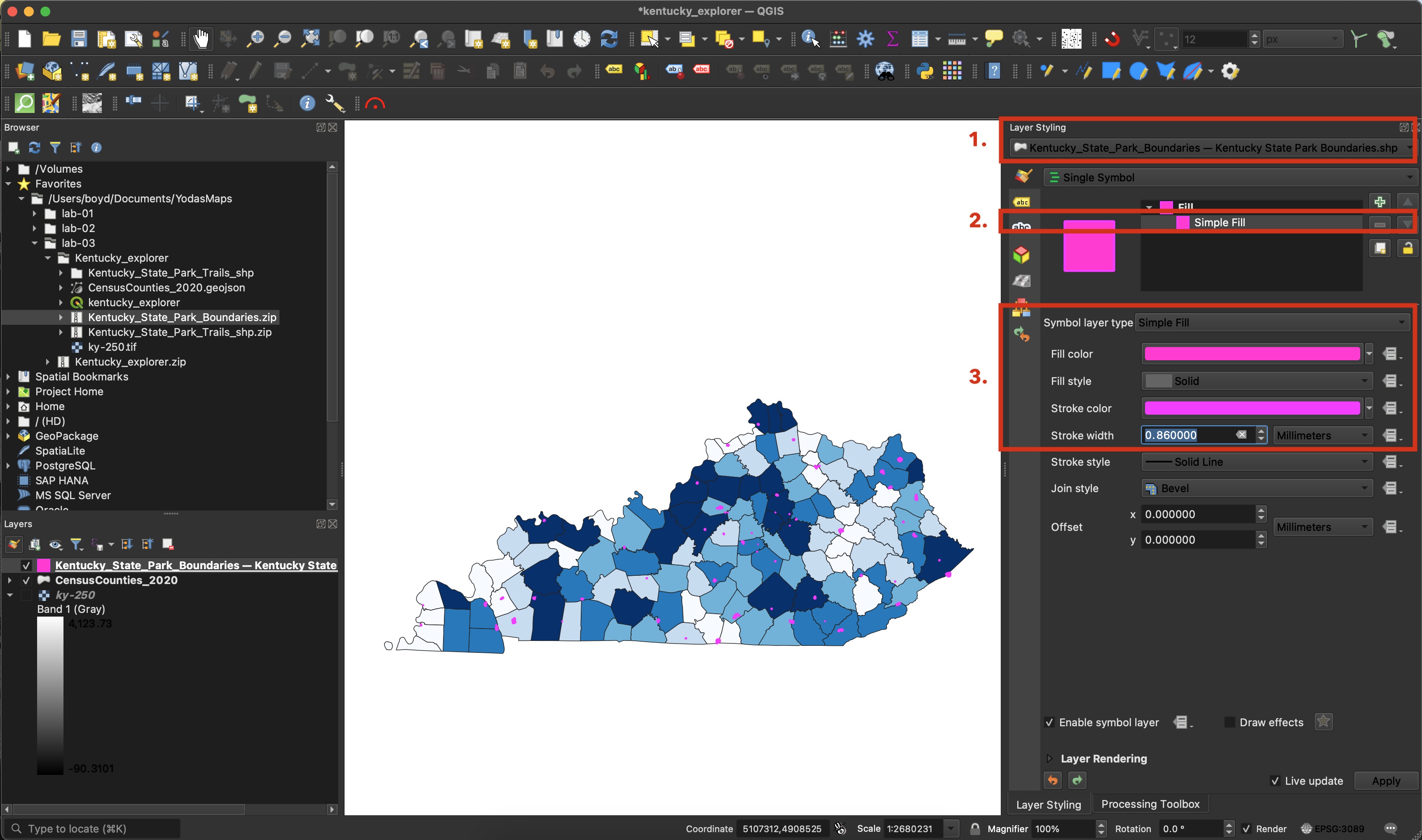 Change how the park polygons look based on common property