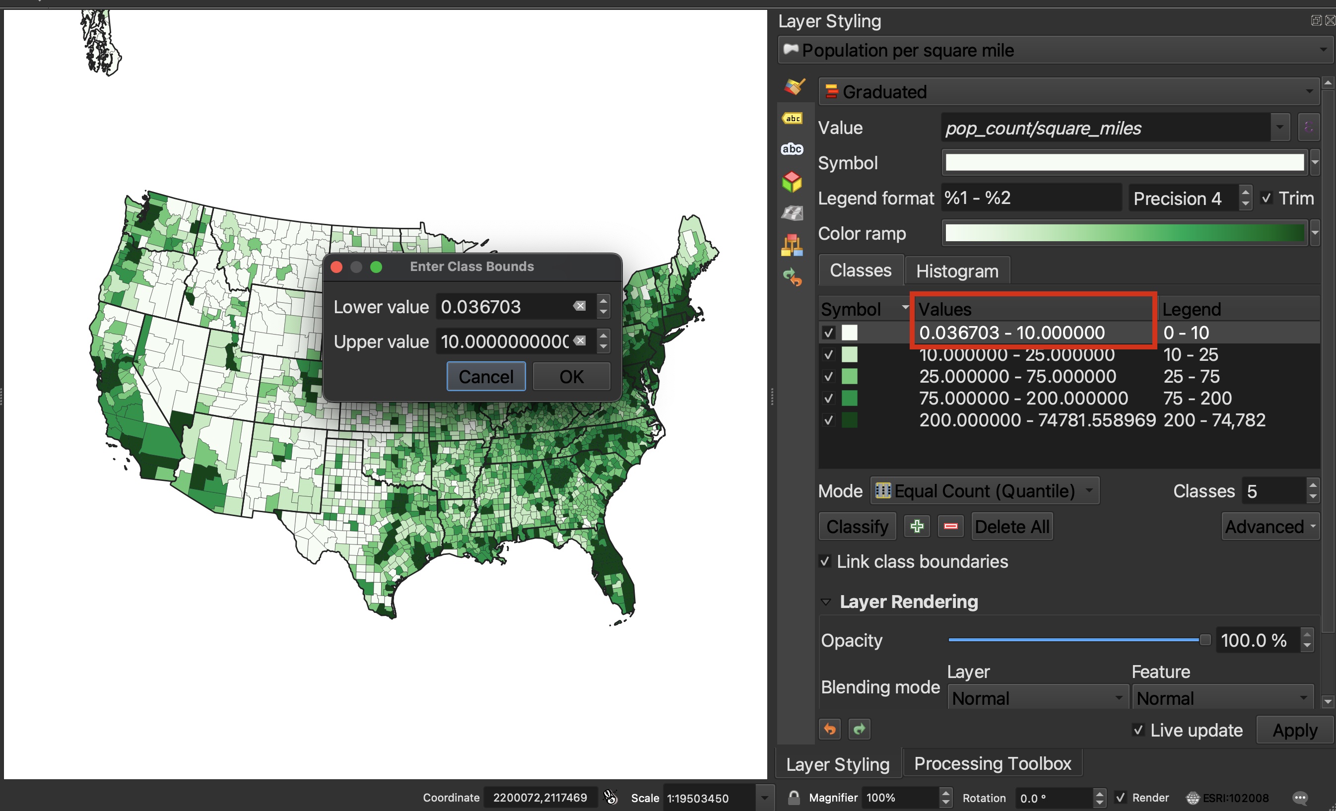 Tweaking the class range of values