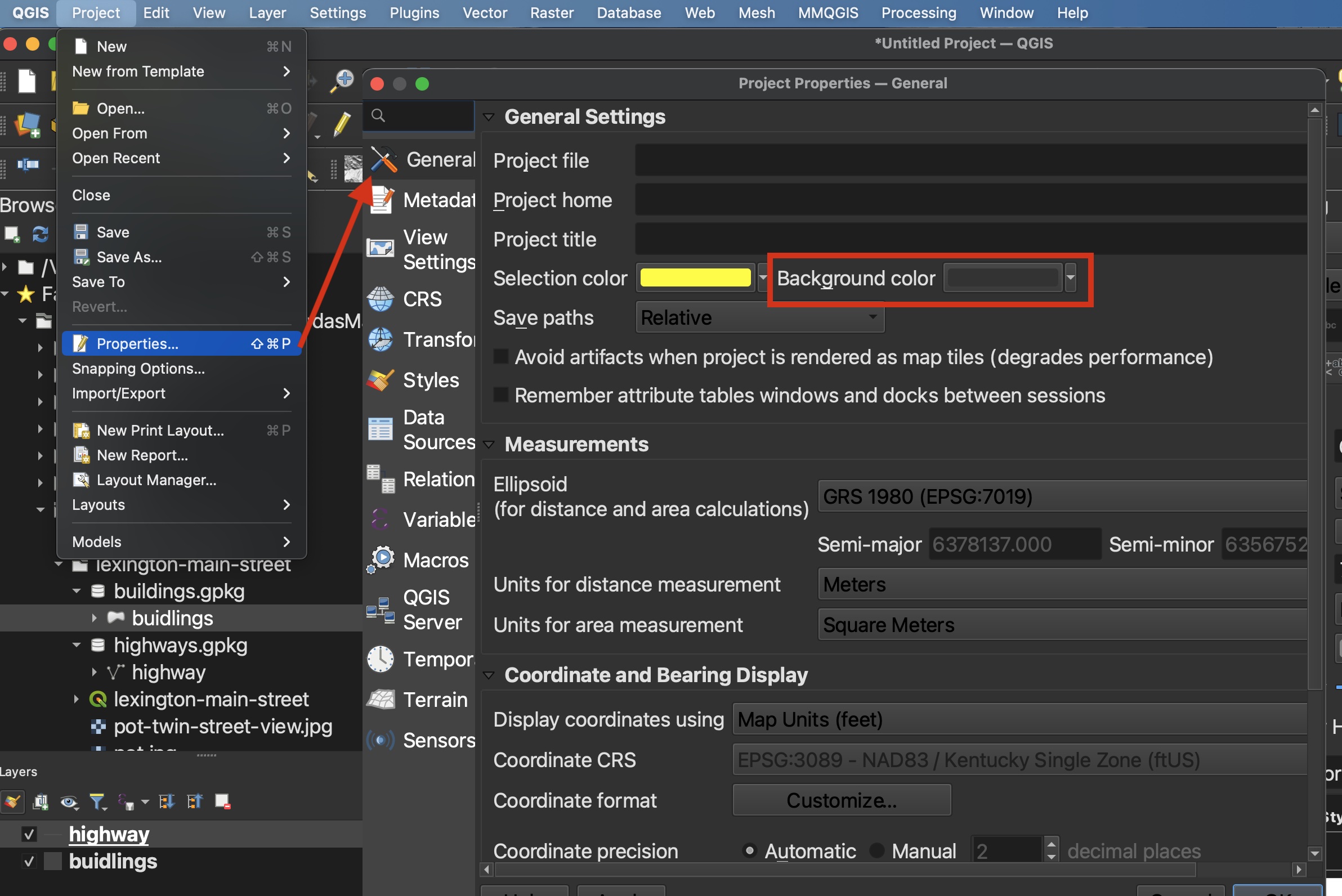 Changing the map canvas background color