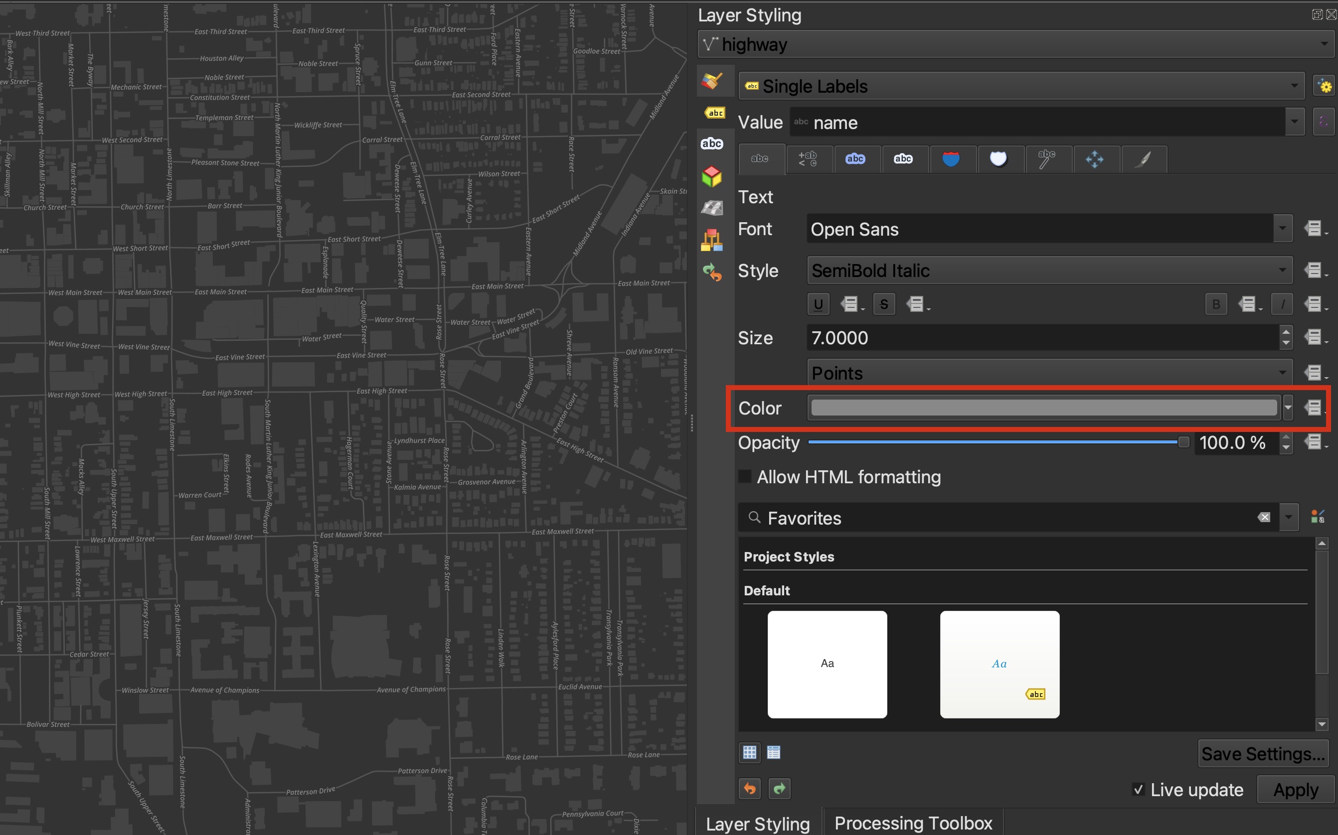 Changing the feature and label colors in new figure-ground relationship