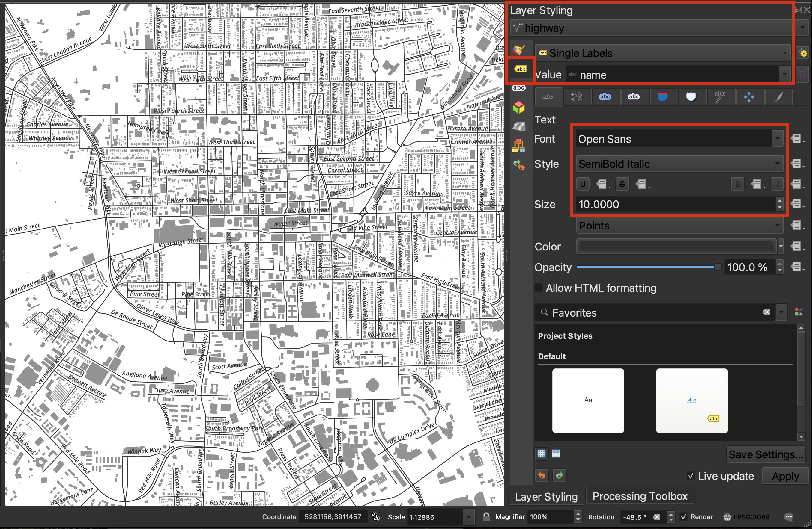 First step in labeling line layers