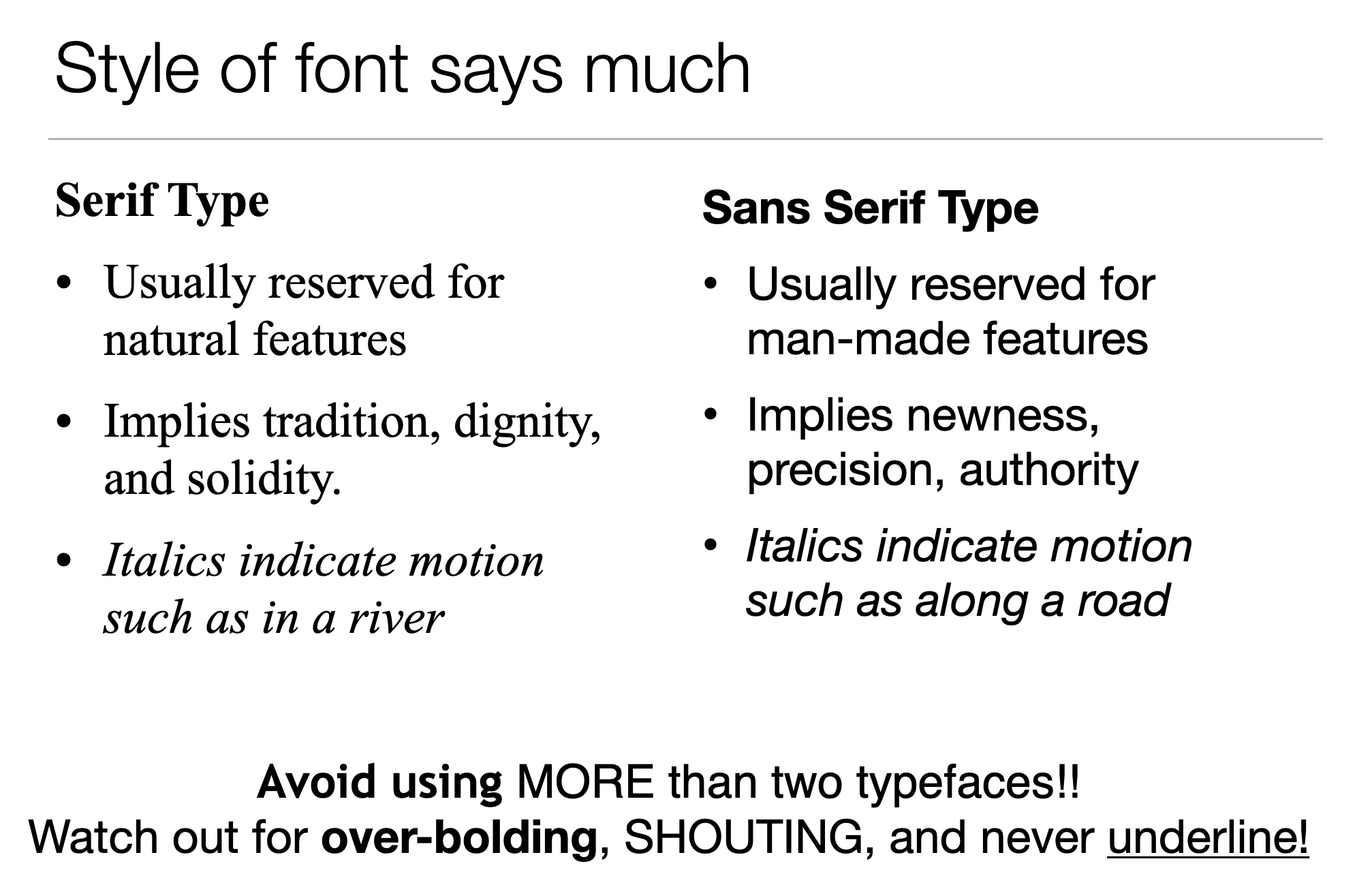 Mapping typeface style conventions